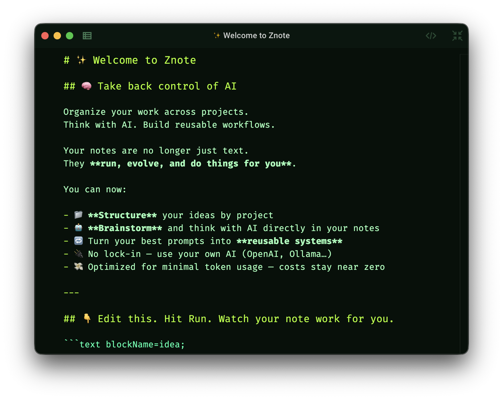 Code mode — Terminal theme